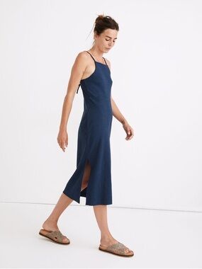 Madewell Blue Navy Indigo Knit Texture Knee-Length Midi Apron Cami Dress Size M